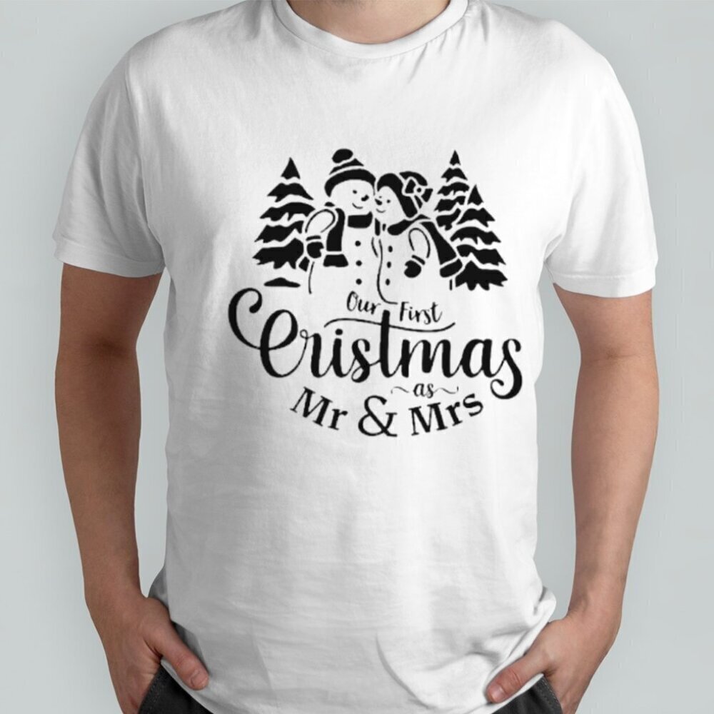 Our First Christmas As Mr Mrs Matching Graphic T-Shirt Couple Holiday Tee